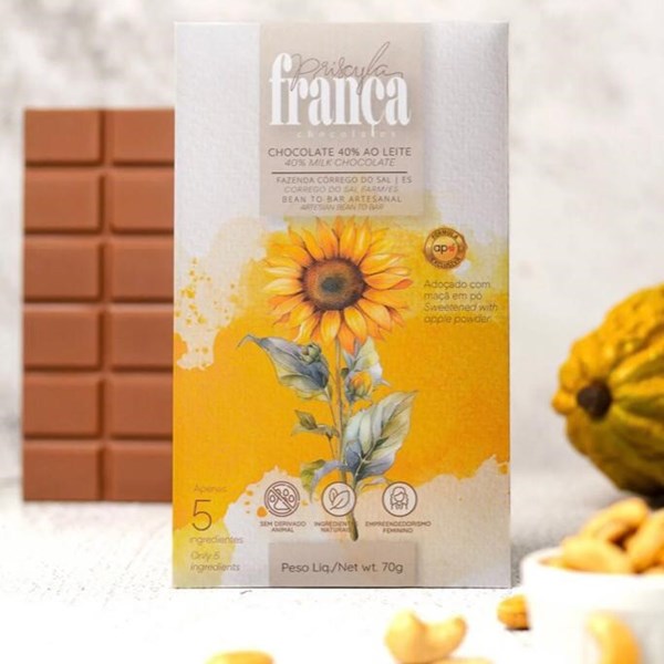 Chocolate 40% Cacau  Zero Açúcar e Zero Lactose Priscyla França Chocolates